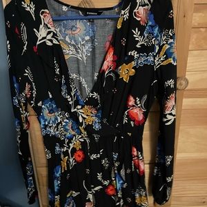 Black with floral print low cut dress size small from Express. Never worn.